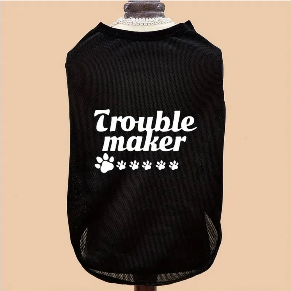 “Trouble Maker” Breathable Mesh Vest T-Shirt Outfit for Mini/Sm Pet Dog/Cat (M)